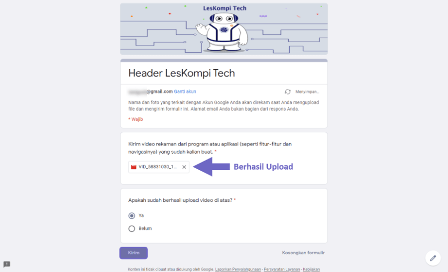 Kirimkan Video di Google Form