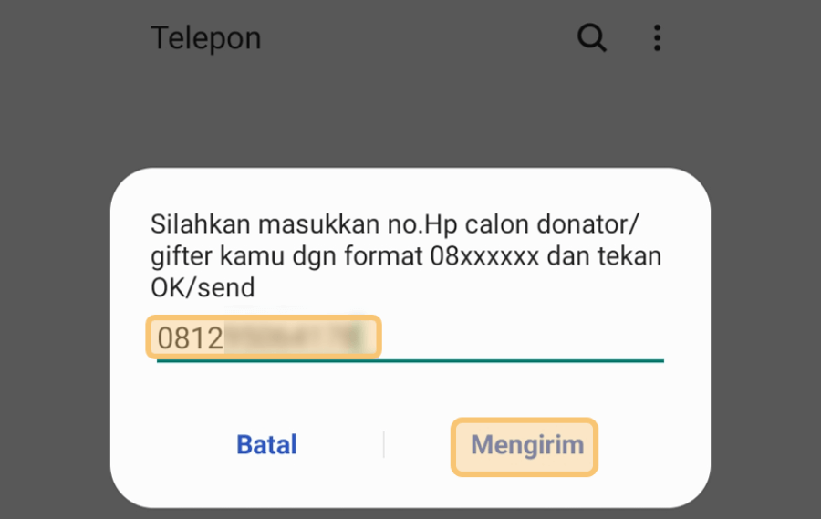 Isi Nomor HP Request SMS Gift