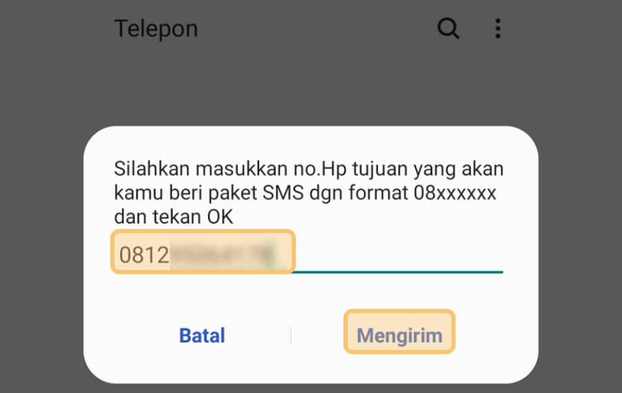 Masukkan Nomor Tujuan yang Ingin Dikirim SMS Gift