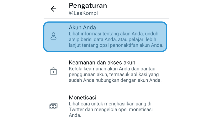 Opsi Akun Anda di Twitter