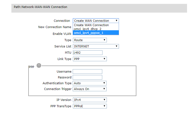 Opsi Connection di Login IndiHome