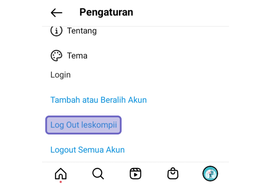 Menu Logout Akun IG