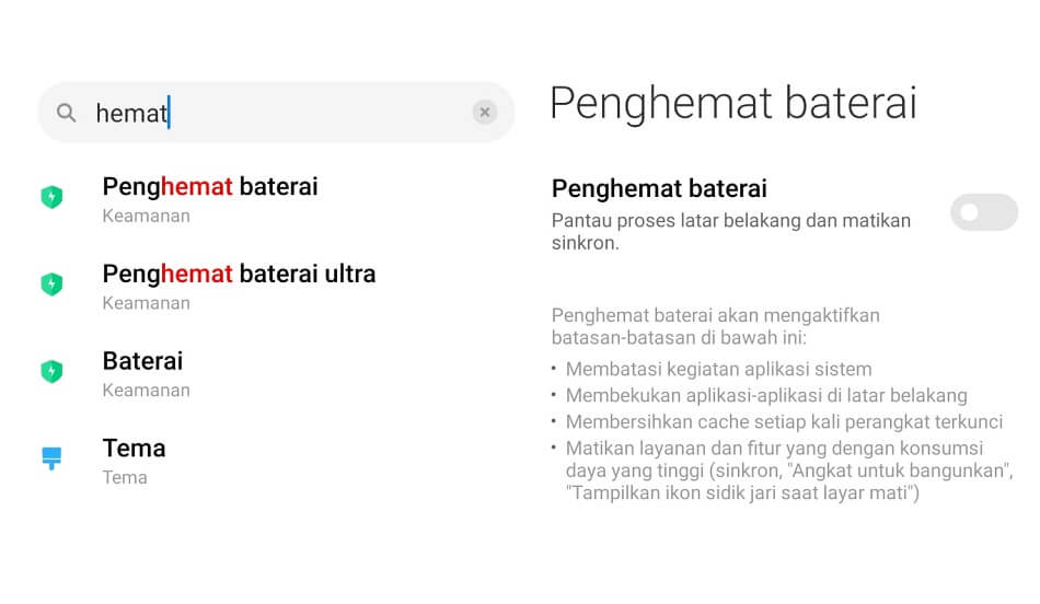 Nonaktifkan Penghemat Baterai