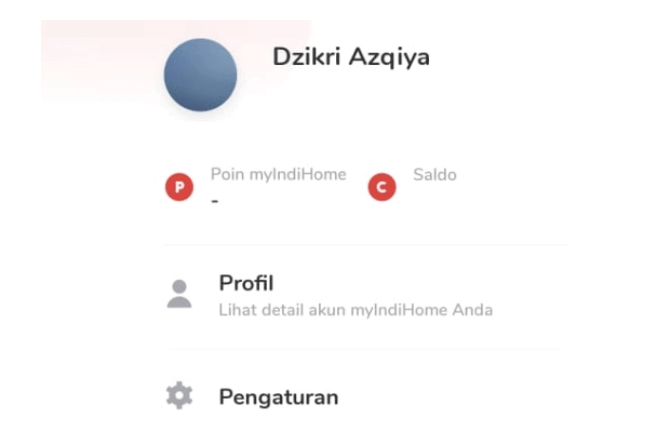 Menu Profil Aplikasi My IndiHome