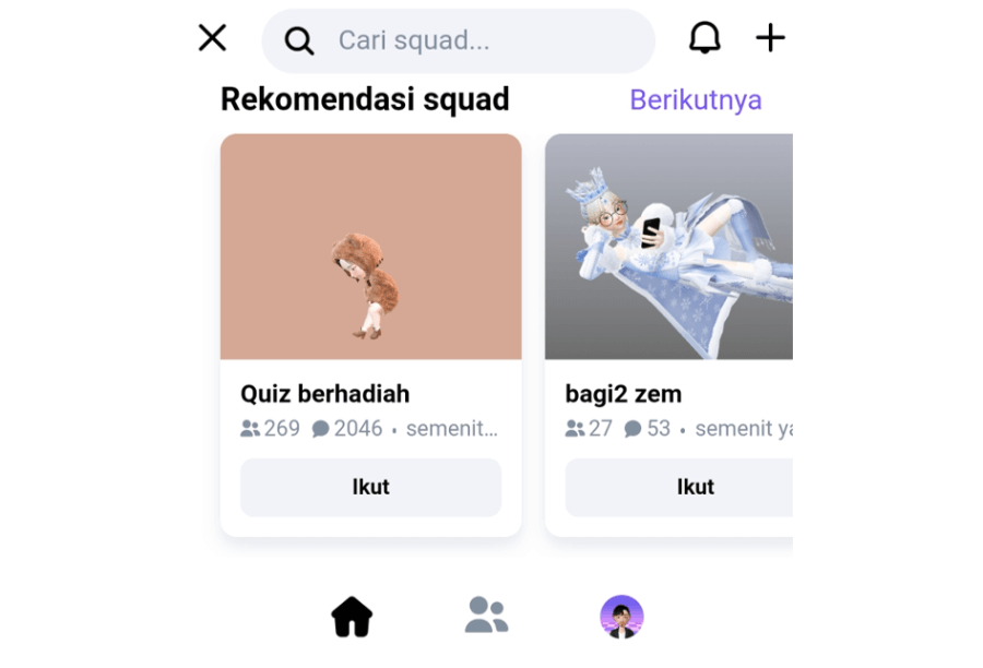 Menu Squad di Zepeto