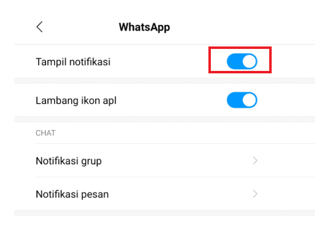 Menu Tampil Notifikasi untuk WhatsApp