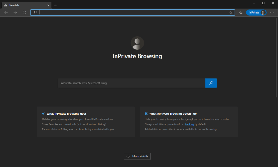 Contoh Mode Incognito Edge