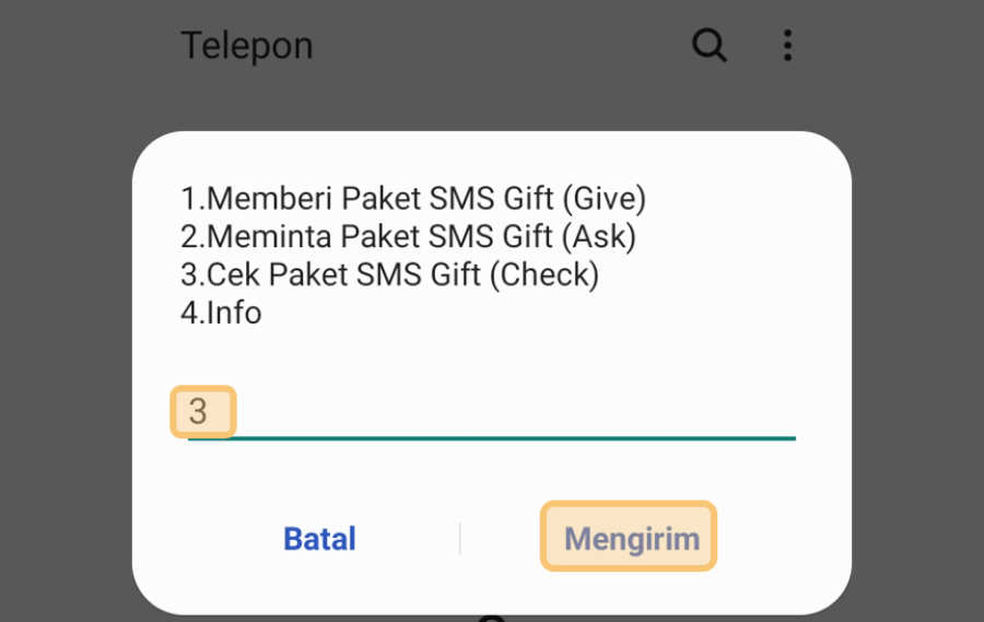 Opsi Cek Paket SMS Gift