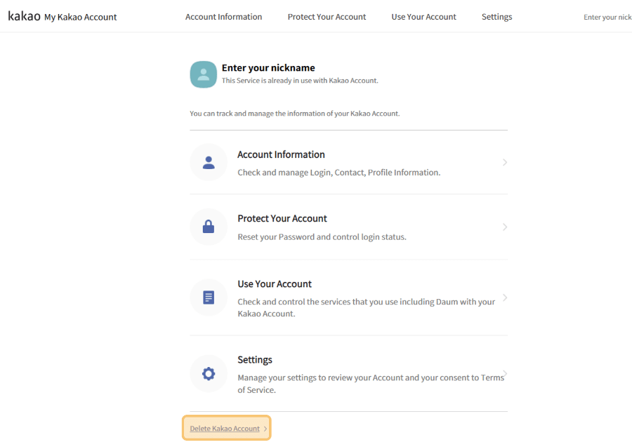 Opsi Delete Kakao Account