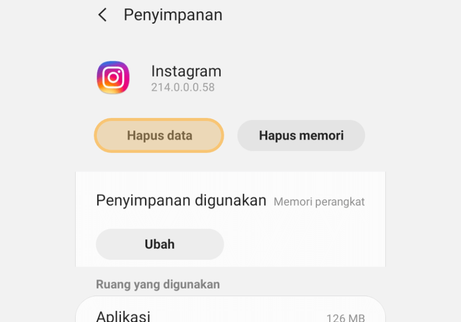 Pilih Hapus Data Aplikasi Instagram