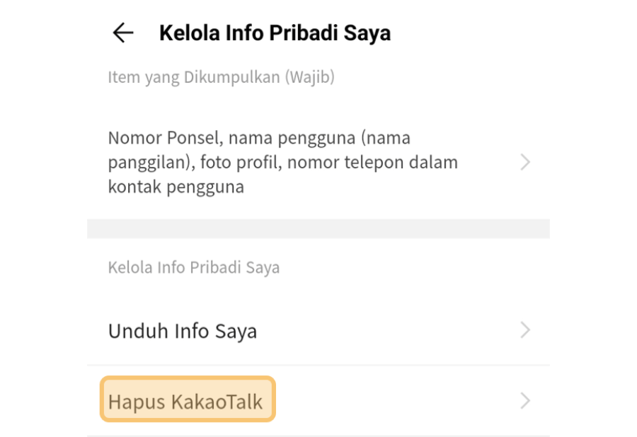 Opsi Hapus KakaoTalk
