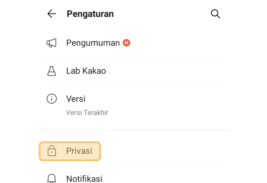 Menu Privasi di KakaoTalk