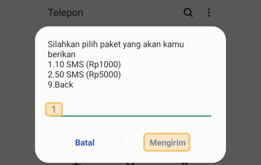 Memilih Paket SMS Gift yang Ingin Dikirim