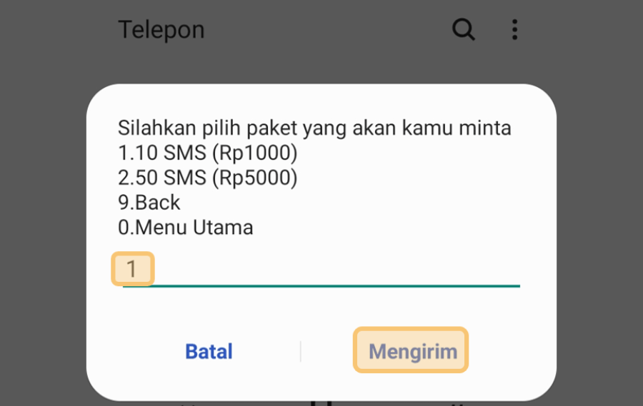 Memilih Paket SMS Gift yang Ingin Diminta