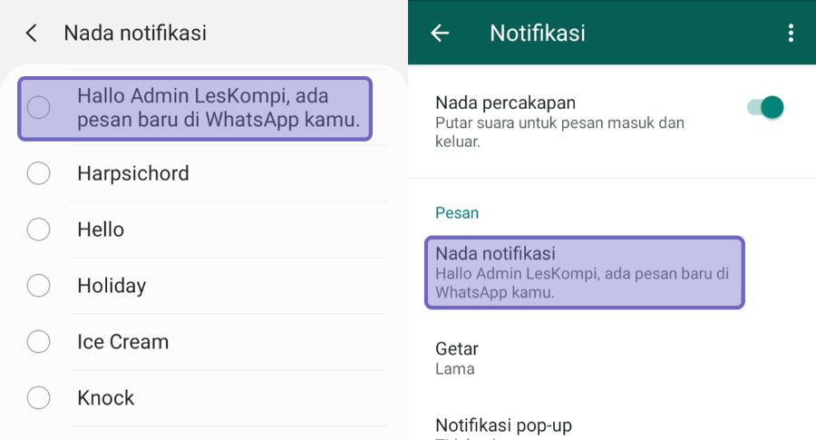 Terapkan Nada Dering File Audio WhatsApp