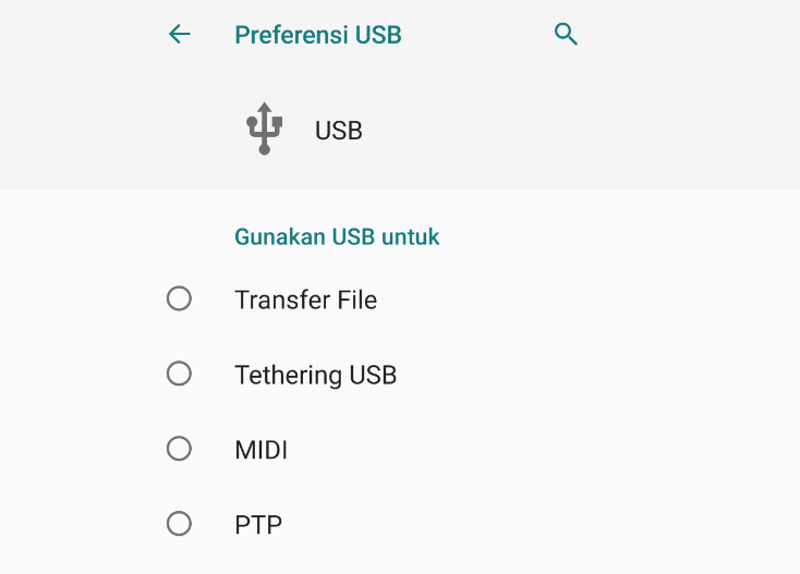 Atur USB ke mode MTP