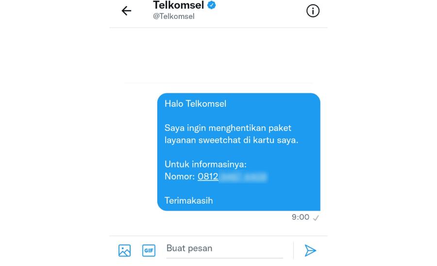 Contoh Berhenti Langganan Sweetchat Lewat CS Telkomsel