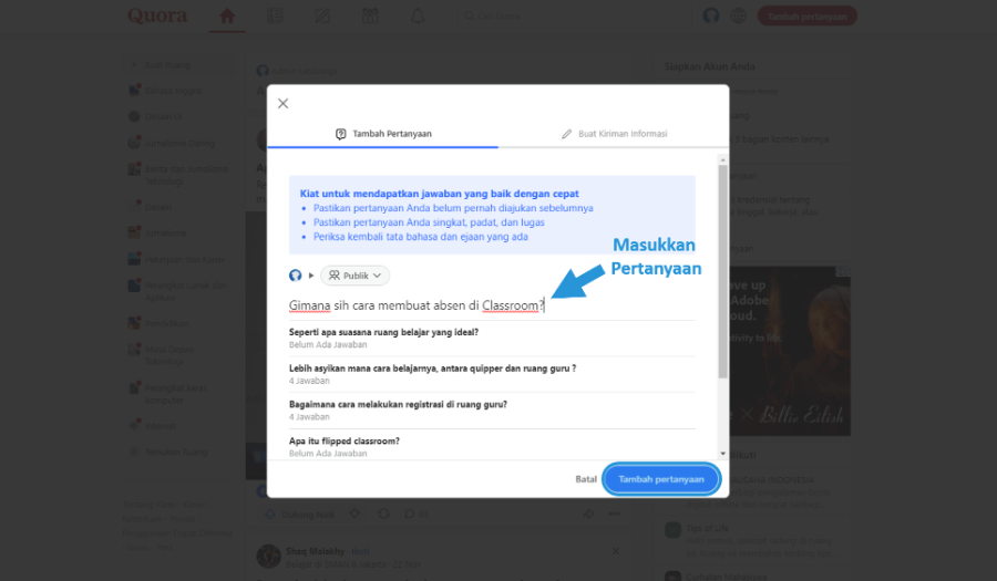 Membuat Pertanyaan di Quora