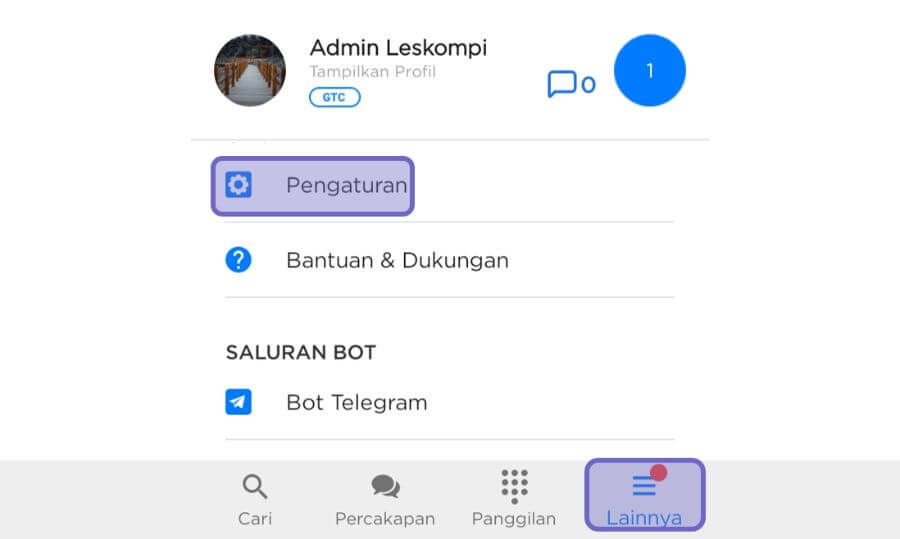 Buka Menu Pengaturan GetContact