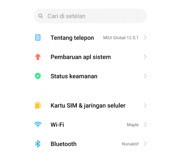 Menu Setelan Android