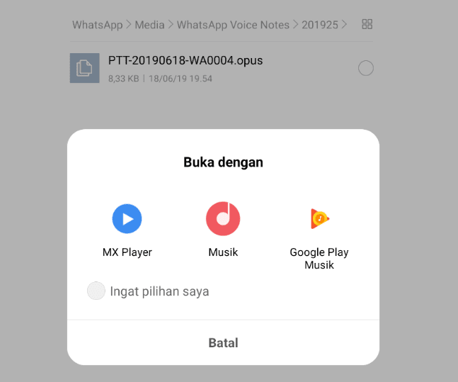 Buka Voice Note Dengan MXPlayer