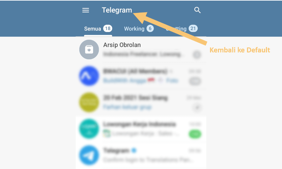 Contoh Berhasil Memasang Kembali Bahasa Default di Telegram