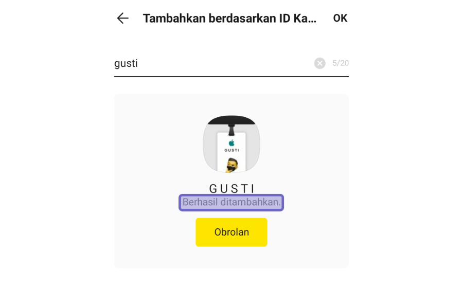 Contoh Selesai Menambahkan Teman di KakaoTalk