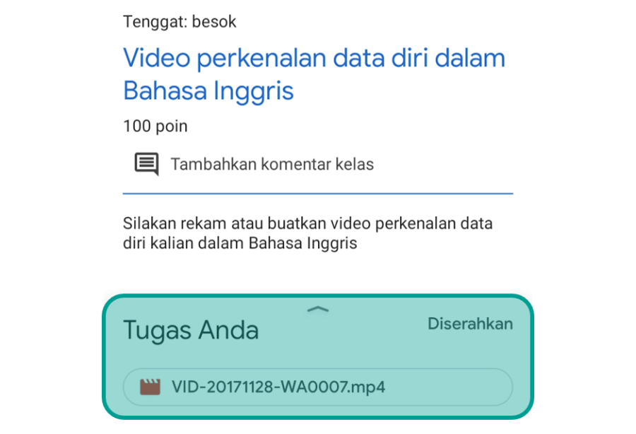 Contoh Berhasil Upload Video di Google Classroom