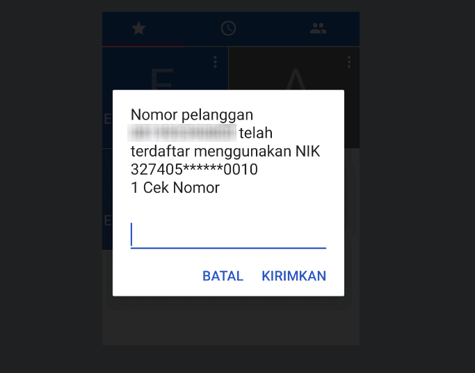 Contoh Kartu SIM di HP Terdaftar