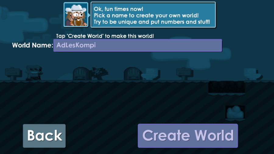 Menu Create World