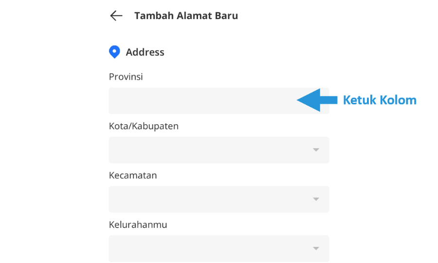 Ketuk Kolom Provinsi di Lazada