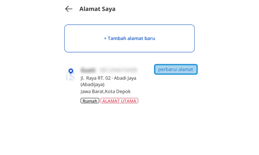 Ketuk Menu Perbarui Alamat