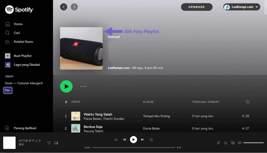 Klik Pilih Foto Playlist di Spotify Web