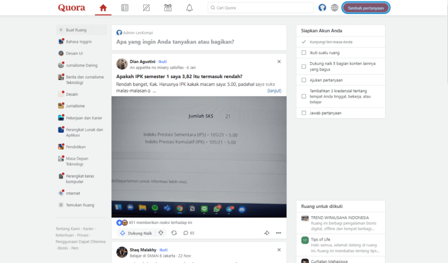 Klik Tambah Pertanyaan di Quora