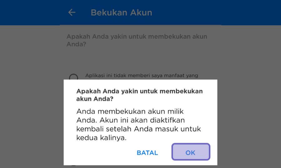 Konfirmasi Bekukan Akun GetContact
