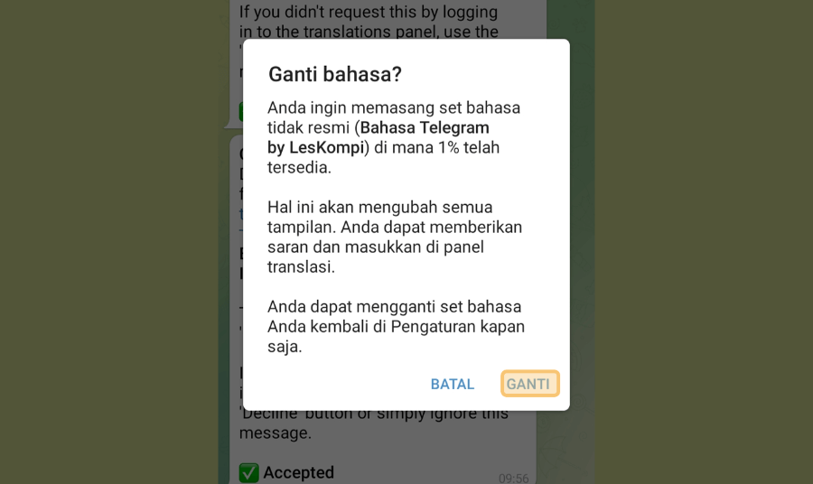 Memilih Opsi Ganti Bahasa Telegram