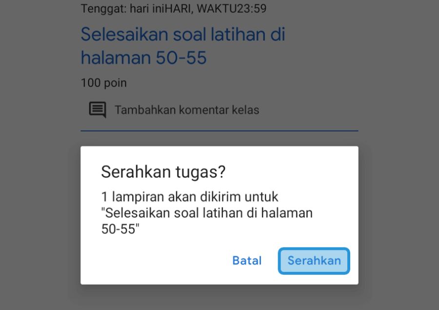 Konfirmasi Upload Tugas Kelas