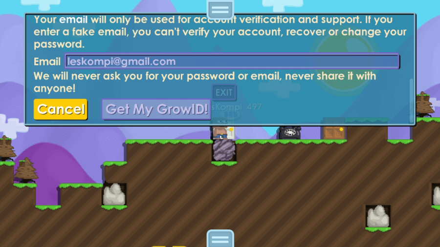 Masukkan Alamat Email di Growtopia