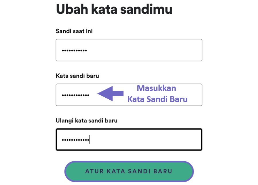 Masukkan Kata Sandi Baru di Akun Spotify