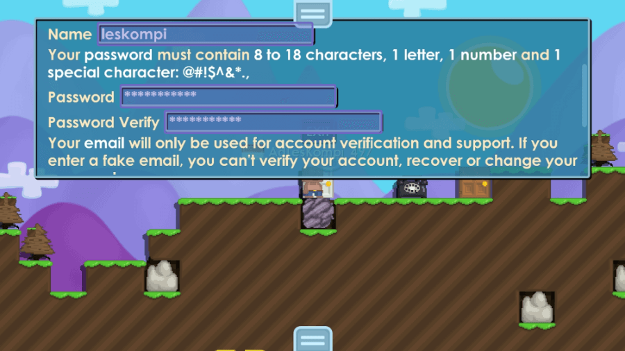 Masukkan Nama dan Password Growtopia