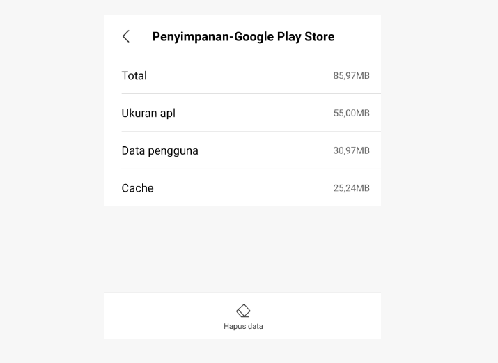 Hapus Cache Playstore
