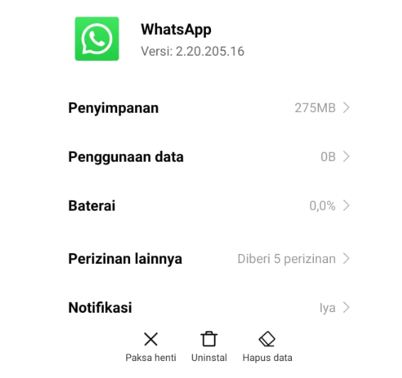 Menghapus Data WhatsApp