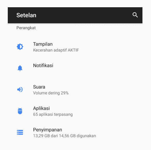 Menu Aplikasi di HP