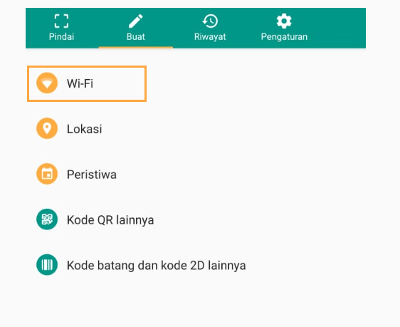 Menu Buat Barcode WiFi HP Android