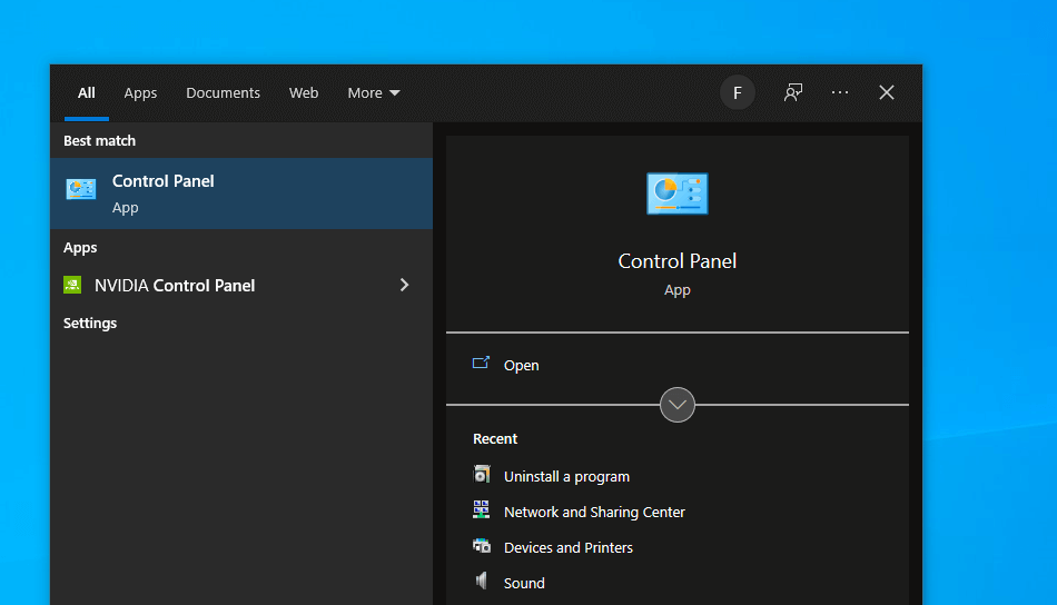 Opsi Control Panel Start Menu