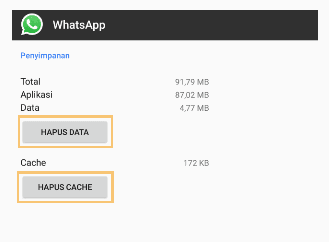 Opsi Hapus Data dan Cache WhatsApp