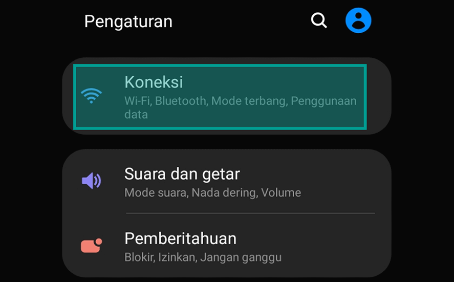 Menu Koneksi Kartu SIM di HP