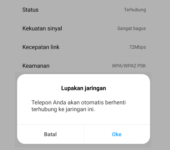 Menu Forget WiFi