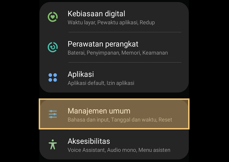 Opsi Manajemen Umum Android