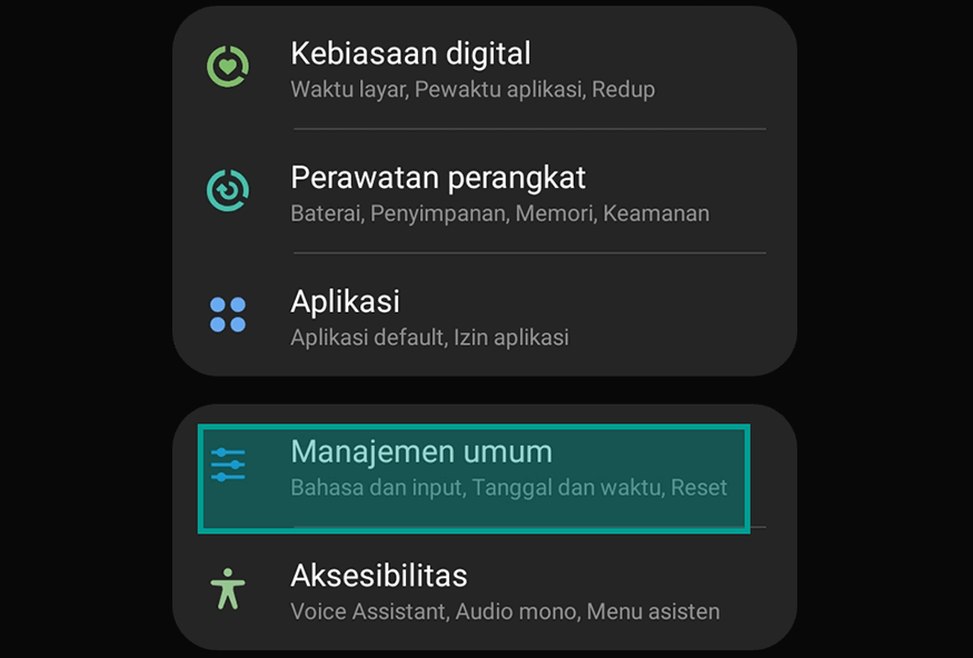 Menu Manajemen Umum di HP